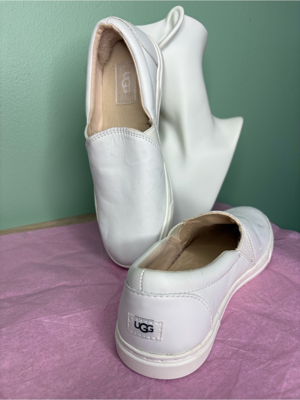 UGG Women’s White Leather Slip-On Casual Sneakers